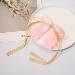 Pearl Pink Bowknot Ribbon Polyester Hair Barrettes, with Metal Finding, for Girls, Pearl Pink, 270x130mm