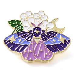 Butterfly Insect with Flower Enamel Pins, Light Gold Zinc Alloy Brooches for Women, Butterfly, 26.5x33.5x1.5mm