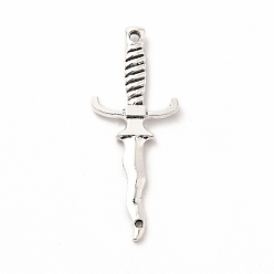 Antique Silver Tibetan Style Alloy Connector Charms, Sword Shaped Links, Antique Silver, 40x16x3mm, Hole: 1mm and 1.5mm