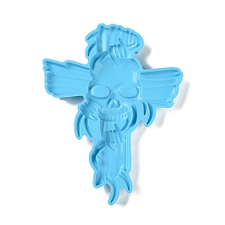 Deep Sky Blue DIY Cross & Skull Wall Decoration Silicone Molds, Resin Casting Molds, for UV Resin, Epoxy Resin Jewelry Making, Deep Sky Blue, 260x203x21mm
