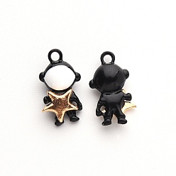 Black Baking Painted Alloy Pendants, Astronaut Hold the Stars, Black, 17.2x9.5x6mm, Hole: 1.6mm