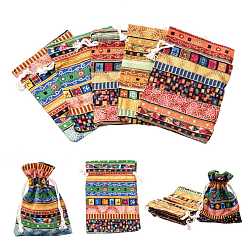 Mixed Color Ethnic Style Cloth Packing Pouches Drawstring Bags, Rectangle, Mixed Color, 14x10cm