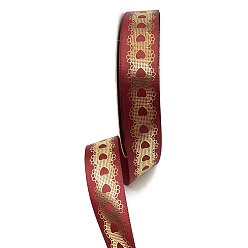Dark Red 48 Yards Gold Stamping Polyester Ribbon, Heart Printed Ribbon for Gift Wrapping, Party Decorations, Dark Red, 1 inch(25mm)