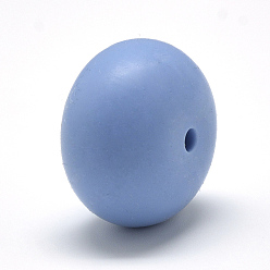 Bleu Bleuet Perles de silicone écologiques de qualité alimentaire, perles à mâcher pour les jouets de dentition, Diy soins infirmiers colliers faisant, rondelle, bleuet, 14x8mm, Trou: 3mm