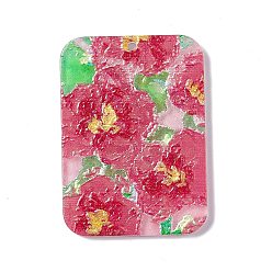 Red Embossed Flower Printed Acrylic Pendants, Rectangle Charms, Red, 39.5x28.5x2.3mm, Hole: 1.6mm