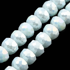 Cyan Clair Brins de perles de verre à plaque de couleur ab, couleur opaque, facettes demi-tour, cyan clair, 7~7.5x5mm, Trou: 1mm, Environ 80 pcs/chapelet, 20.87''~21.26'' (53~54 cm)