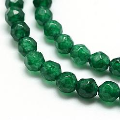 Dark Green Natural White Jade Bead Strands, Dyed, Faceted, Round, Dark Green, 4mm, Hole: 1mm, about 88~89pcs/strand, 14.37~14.57 inch(36.5~37cm)