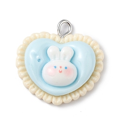 Heart Opaque Resin Pendants, Rabbit Charms, with Platinum Tone Iron Loops, Heart, 22.5x22.5x7mm, Hole: 2mm