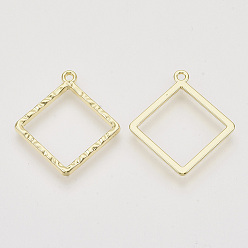 Real 18K Gold Plated Alloy Open Back Bezel Pendants, For DIY UV Resin, Epoxy Resin, Pressed Flower Jewelry, Rhombus, Real 18K Gold Plated, 30x27x2mm, Hole: 1.8mm