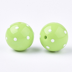 Lawn Green Acrylic Beads, Round with Spot, Lawn Green, 16x15mm, Hole: 2.5mm