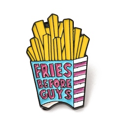 Yellow Alloy Enamel Brooches, Enamel Pin, with Butterfly Clutches, French Fries with Word Fries Before Guys, Electrophoresis Black, Yellow, 32.5x21x10mm