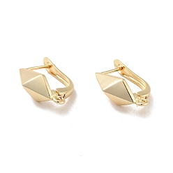 Real 14K Gold Plated Faceted Rhombus Rack Plating Brass Hoop Earring Findings with Latch Back Closure, with Horizontal Loop, Long-Lasting Plated, Cadmium Free & Lead Free, Real 14K Gold Plated, 20.5x13x7.5mm, Hole: 1.2mm, Pin: 0.9mm