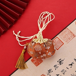 Dark Orange Flower Silks & Satins Drawstring Bags, Sachet Tassel Pouches for Jewelry Storage, Dark Orange, 100x85mm