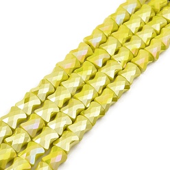 Желтый Нити стеклянных бусин Ab цветной пластины, граненая бамбуковая палка, желтые, 10.5~11x8x5 мм, отверстие : 1.4 мм, около 60 шт / нитка, 24.41~25.20'' (62~64 см)