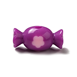 Púrpura Cuentas acrílicas opacas de dos tonos, caramelo con flor, púrpura, 9x20x10 mm, agujero: 2.8 mm, Sobre 500 unidades / 500 g