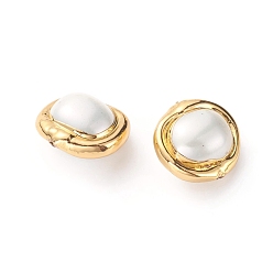 Blanco Perlas de concha de perla, con oro chapado fornituras de latón, oval, blanco, 18~20x19~20x12~13 mm, agujero: 0.8 mm
