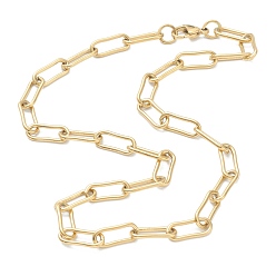 Golden 304 Stainless Steel Paperclip Chain Necklaces, with Lobster Claw Clasps, Golden, 17.63 inch(44.8cm)