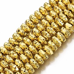 Golden Plated Electroplated Natural Lava Rock Beads Strands, Hexagon, Bumpy, Golden Plated, 6.5x7.5x4mm, Hole: 1.2mm, about 105pcs/strand, 15.75 inch~15.94 inch(40cm~40.5cm)
