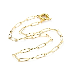 Golden Brass Paperclip Chain, Drawn Elongated Cable Chain Necklaces, with Spring Ring Clasps, Golden, 16.92 inch(43cm)