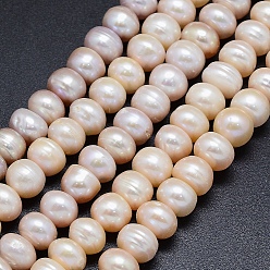 Amande Blanche Brins de perles de culture d'eau douce naturelles, rondelle, amande blanchie, 9~10x6~7mm, Trou: 0.8mm, Environ 54 pcs/chapelet, 14.9 pouce (38 cm)