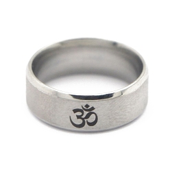 Stainless Steel Color Ohm/Aum Yoga Theme Stainless Steel Plain Band Ring for Women, Stainless Steel Color, US Size 7(17.3mm)