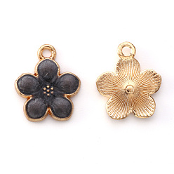 Coconut Brown Light Gold Plated Alloy Enamel Pendants, Flower, Coconut Brown, 17x14.5x1.5mm, Hole: 1.6mm