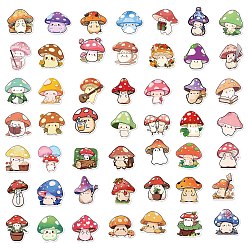 Mixed Color 50Pcs Cute Mushroom PVC Waterproof Sticker Labels, Self-adhesion, for Suitcase, Skateboard, Refrigerator, Helmet, Mobile Phone Shell, Mixed Color, 30~60mm