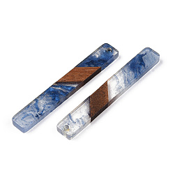 Royal Blue Transparent Resin & Walnut Wood Big Pendants, Rectangle Charms, Royal Blue, 51.5x7.5x3.5mm, Hole: 1.8mm