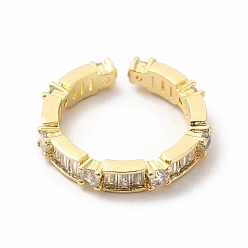Прозрачный Прямоугольное открытое кольцо-манжета из кубического циркония, золотые латунные украшения для женщин, прозрачные, внутренний диаметр: 16 мм