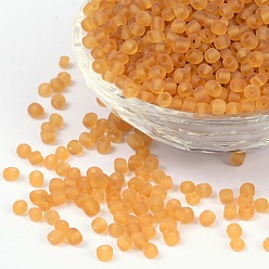 Caqui 6/0 perlas de cristal de la semilla, colores esmerilado, rondo, agujero redondo, caqui, 6/0, 4 mm, agujero: 1~1.5 mm, Sobre 500 unidades / 50 g, 50 g / bolsa, 18bolsas/2libras