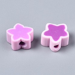 Pearl Pink Handmade Polymer Clay Beads, Star, Pearl Pink, 8.5~11x9~11x4mm, Hole: 1.6mm