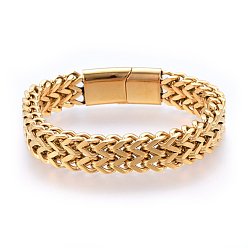 Golden 304 Stainless Steel Mesh Bracelets, with Magnetic Clasps, Golden, 8-1/4 inch(21cm), 12x6mm