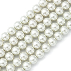 Blanc Fumé Brins de perles rondes en verre teinté écologique, Grade a, cordon en coton fileté, fumée blanche, 10mm, Trou: 0.7~1.1mm, Environ 42 pcs/chapelet, 15 pouce