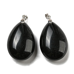 Obsidienne Pendentifs en obsidienne naturelles, charmes de larme, avec bélières de pincement en laiton plaqué platine, sans plomb et sans cadmium, 41~42x23~24x13~14.5mm, Trou: 4x3.5mm