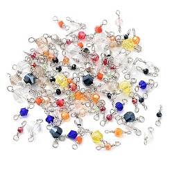 Color mezclado Dijes de conector de latón, con perlas de vidrio, larga duración plateado, Platino, enlaces poligonales, color mezclado, 10.5~15.5x3~7x3~7 mm, agujero: 1.5~2 mm