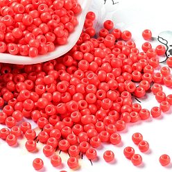 Naranja Rojo Hornear bolas de semillas de vidrio de pintura, rondo, rojo naranja, 4x3 mm, agujero: 1.2 mm, sobre 7650 unidades / libra