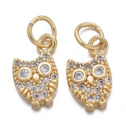 Real 18K Gold Plated Brass Micro Pave Cubic Zirconia Charms, with Jump Rings, Owl, Clear, Real 18K Gold Plated, 12x7x2.5mm, Jump Rings: Inner Diameter: 3.5mm