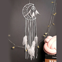 Луна Плетеная паутина/сетка с подвесками из перьев, полиэстеровый шнур, подвесной домашний декор, луна, 1000x200 мм