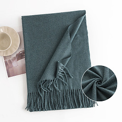 Dark Slate Gray Polyester Neck Warmer Scarf, Winter Scarf, Tassel Wrap Scarf, Dark Slate Gray, 1900x700mm