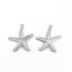 Stainless Steel Color 201 Stainless Steel Pendants, Starfish/Sea Stars, Stainless Steel Color, 22x20.5x2.5mm, Hole: 1.2mm