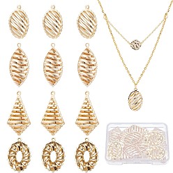 Real 18K Gold Plated BENECREAT 16Pcs 4 Style Brass Pendants, Long-Lasting Plated, Hollow, Rhombus & Horse Eye & Oval & Heart, Real 18K Gold Plated, 24~30.5x14~25x4~5mm, Hole: 1mm, 4pcs/style