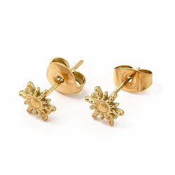 Real 18K Gold Plated 304 Stainless Steel Sun Stud Earrings for Women, Real 18K Gold Plated, 7x6mm, Pin: 0.7mm