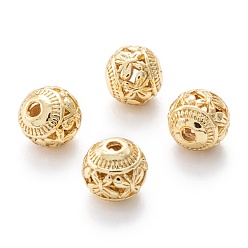 Real 18K Gold Plated Alloy Hollow Beads, Round with Butterfly, Cadmium Free & Lead Free, Real 18K Gold Plated, 8x7~8mm, Hole: 1.5~2mm
