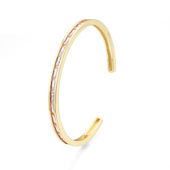 Цвет Древесины Кубический цирконий прямоугольный браслет-манжета с открытой манжетой, золотые латунные украшения для женщин, без никеля , деревесиные, внутренний диаметр: 2-1/4 дюйм (5.7 см)