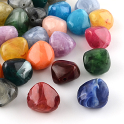 Couleur Mélangete Pépites perles acryliques imitation de pierres précieuses, couleur mixte, 25x24x17mm, trou: 3 mm, environ 84 pcs / 500 g