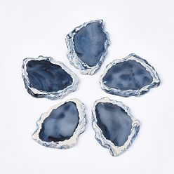 Bleu Acier Perles de résine semi-percées, pour la fabrication de gros pendentifs, tranches d'agate imitation, bleu acier, 50x37.5x5mm, demi-trou: 1 mm