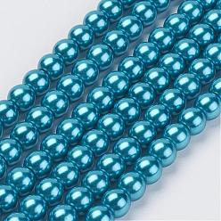 Bleu Acier Brins de perles de verre teints écologiques, Grade a, ronde, cordon en coton fileté, bleu acier, 5mm, Trou: 1.2~1.5mm, Environ 80 pcs/chapelet, 15.7 pouce