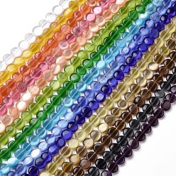 Mixed Color Cat Eye Beads Strands, Flat Round, Mixed Color, 10x3.5mm, Hole: 0.9mm, about 38~39Pcs/strand, 14.57~14.76 inch(37~37.5cm)