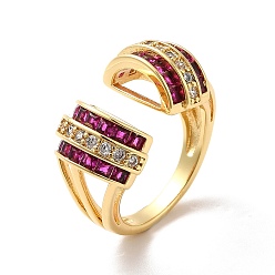 Deep Pink Cubic Zirconia Arch Open Cuff Ring, Real 18K Gold Plated Brass Wide Ring for Women, Deep Pink, US Size 7(17.3mm)