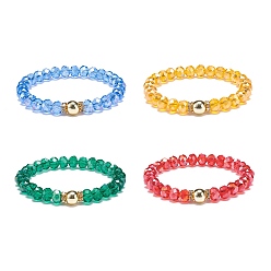 Couleur Mélangete 4 pcs 4 ensemble de bracelets extensibles en perles de verre et strass de style pour femmes, couleur mixte, diamètre intérieur: 2-1/8 pouce (5.3 cm), 1 pc / style